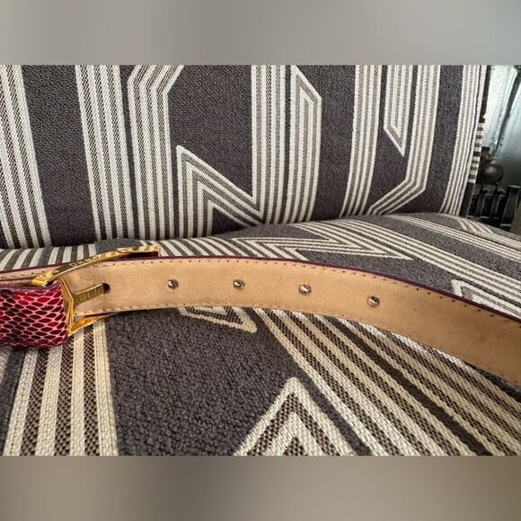 DKNY Red Black Leather Snakeskin Belt Size L - Picture 10 of 12